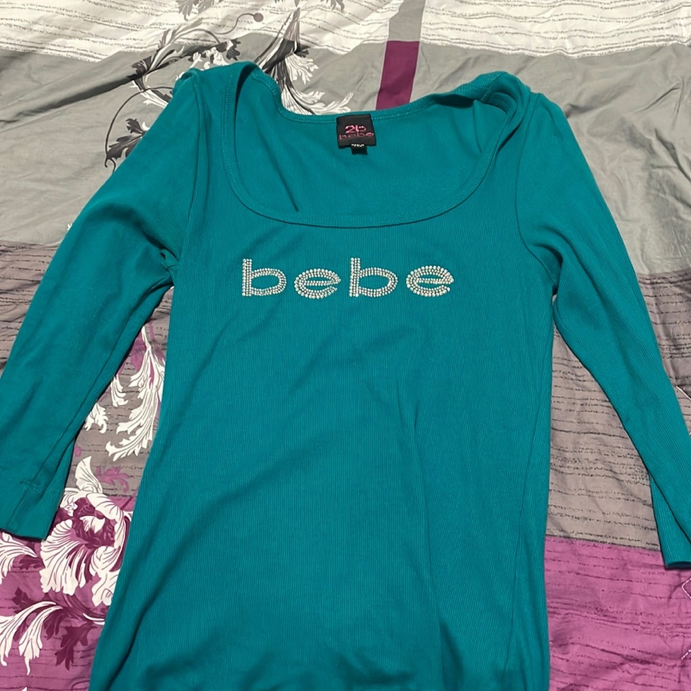 2b bebe full sleeve green top with logo Bebe, size L, worn twice